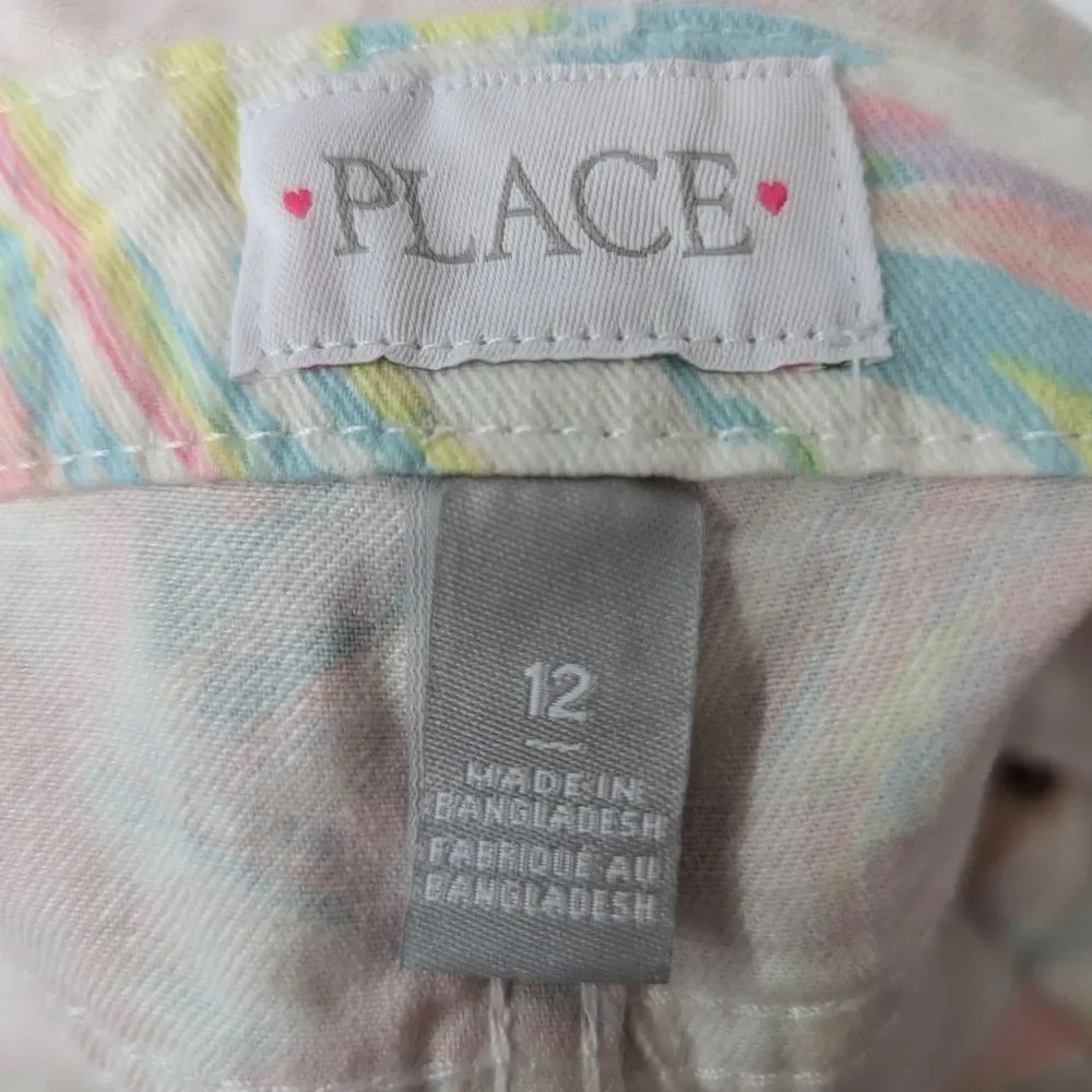 The Children's Place Pastel Pink Marble Print Twill Shortalls Overalls 12 NWT